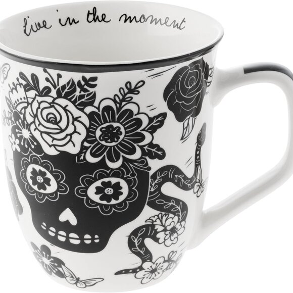 Gifts 14 oz Black and White Boho Mug Sugar Skull - Cute Coffee and Tea Mug - Cer - Picture 1 of 4